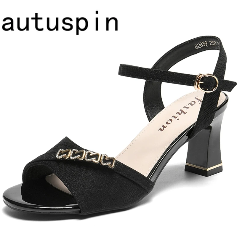 AUTUSPIN 6.5cm Block Heels Women Fashion Sandals Summer Ladies Ankle Buckle Shoes Female Working Dress Party High Heel Woman