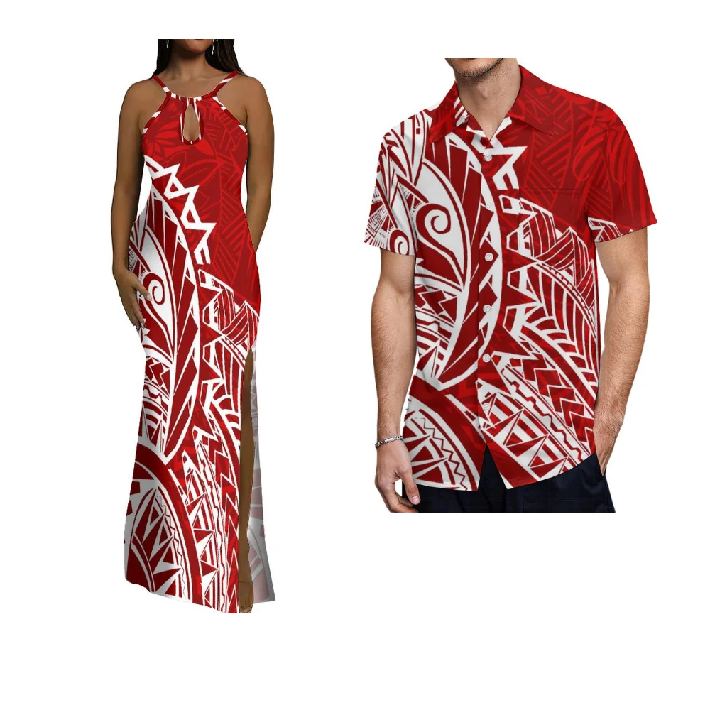 Robe d'été sans manches pour femmes et hommes, chemise polynésienne Sexy, col rond, fendue, vêtements de Couple de l'île Samoan