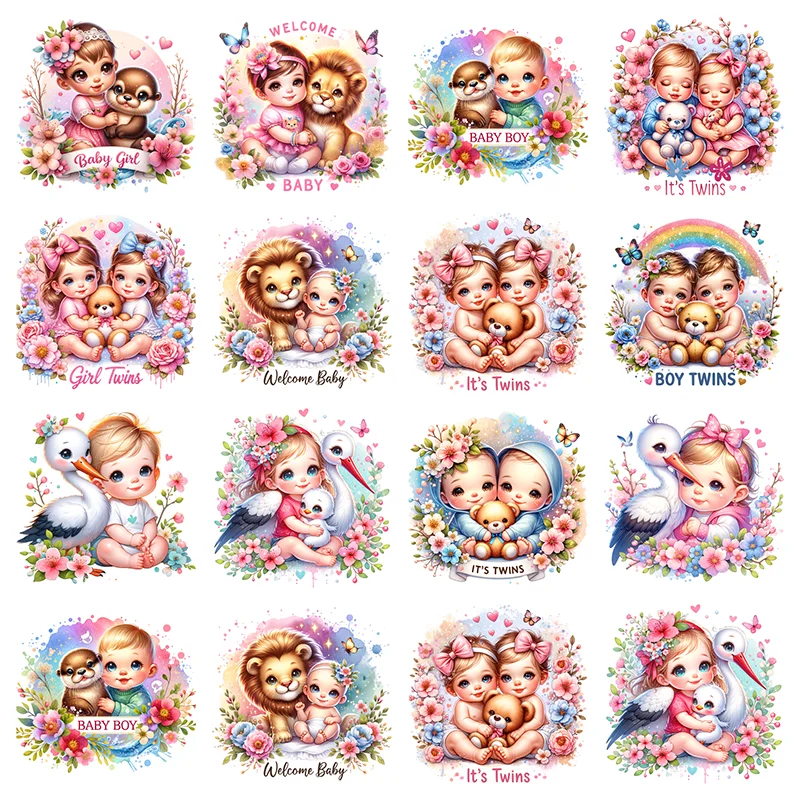 Cartoon Lion Baby Animal Set Heat Transfer Vinyl Iron On Stickers for Doll Clothes T-shirt DIY Craft Decoration