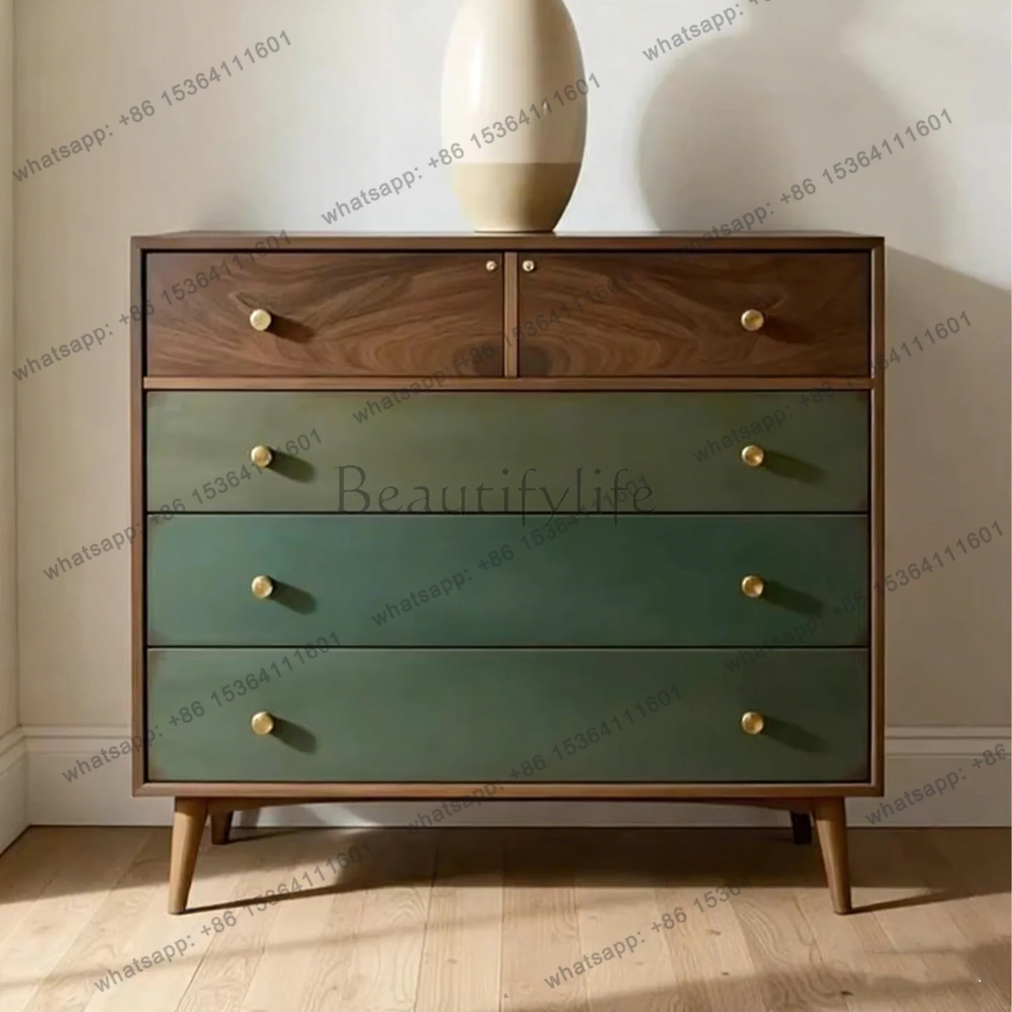 FG French medieval solid wood American retro color matching porch cabinet storage storage cabinet