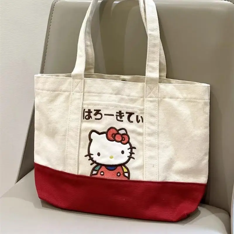 Hot Sanrio Girl Shopping Bag Canvas Bag Tote Bag Shoulder Bag Hangyodon Hello Kitty Cinnamoroll Student Cartoon Travel Handbag