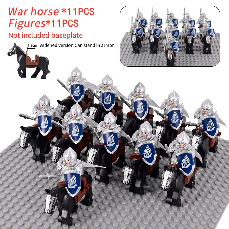 MOC Uruk-hai Orc Army Group Orcus Figures with Grey Wolf Mount Model Building Blocks LOTR Bricks Medieval Toys for Children gift