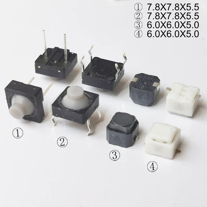 

500PCS 7.8x7.8x5.5mm/6x6x5mm DIP Long travel Button Conductive Silicone Soundless Momentary Tact Push Button Switch Reset