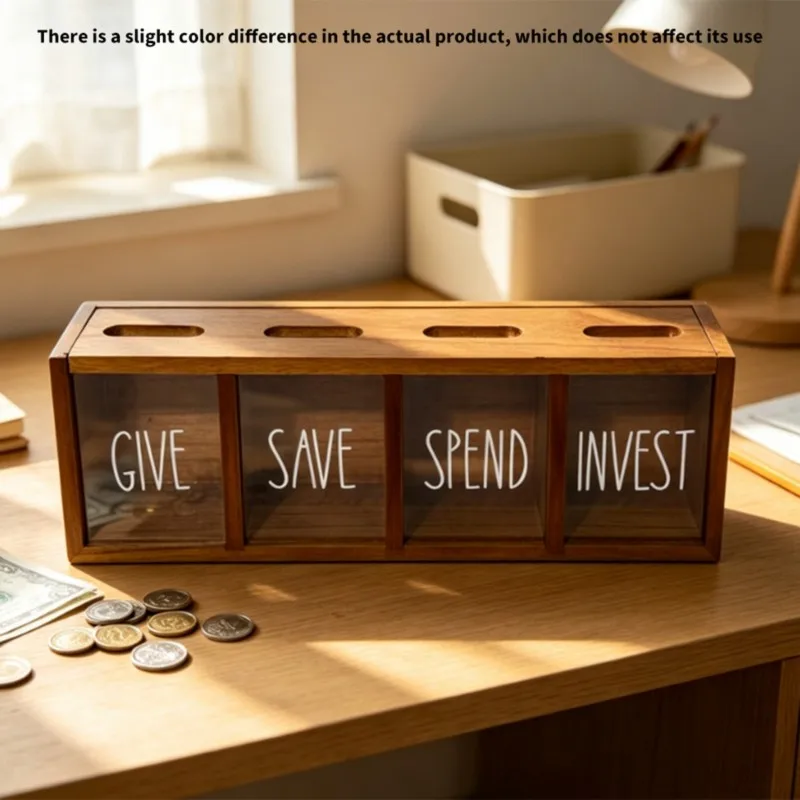 Desktop Wooden Children' S Piggy Bank For Daily Change, Wall-Mounted Version Included