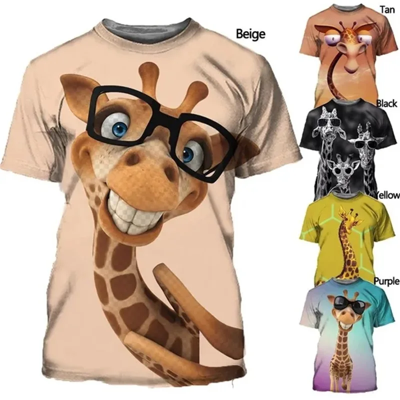3D Print Cartoon Giraffes Pattern T Shirt For Men Short Sleeve Cute Animal Tshirt Kids Tops Casual Mens Oversized Tee Streetwear