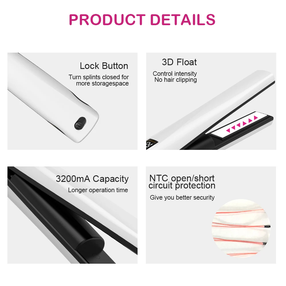 Professional Cordless Mini USB Hair Straightener Create Straight and Curled Styles Titanium  Ceramic Plates view 5