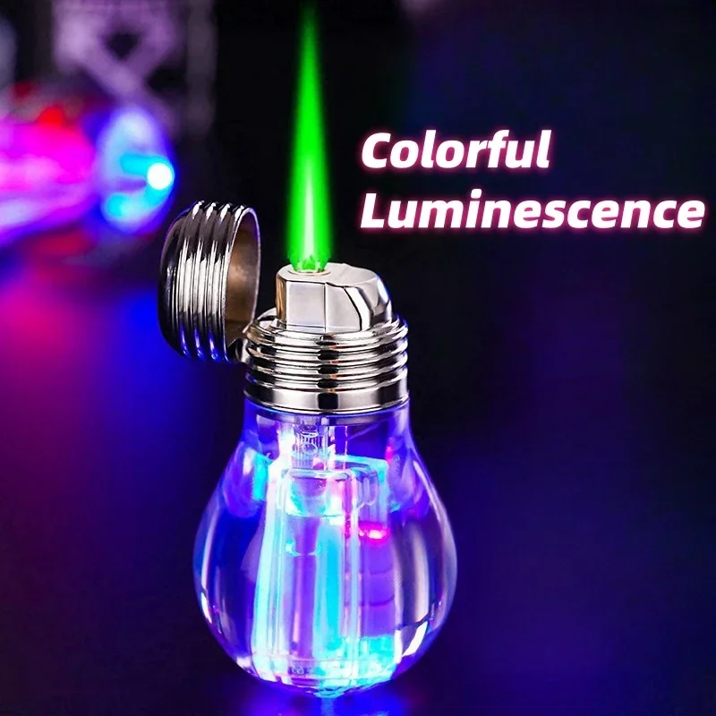 New Green Flame Transparent Body Electric Butane Gas Lighter with Colorful Lights Windproof Jet Torch Lighter Cool Lighter Gift