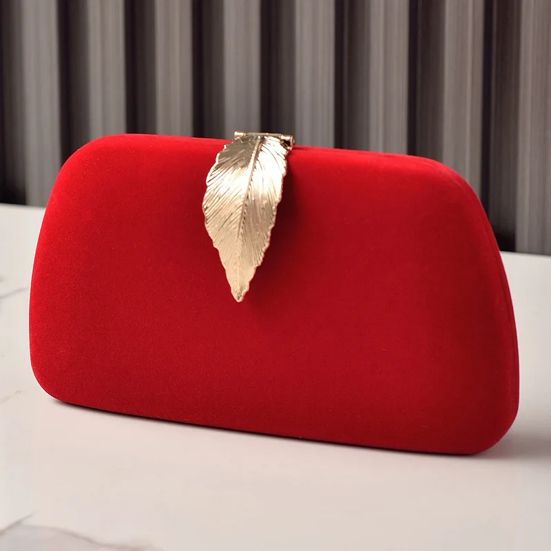 

Red Square Tote Bag Shoulder Mini Leaf Hasp Handbag for Women Luxury Designer Velvet Small Phone Bag Crossbody Clutch Wedding