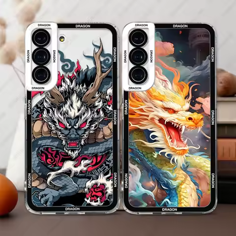 Case For Samsung Galaxy S25 S24 S20 S21 FE S22 Plus S23 Ultra A22 A54 5G Soft Cover Dragon Art