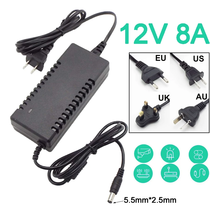 

12V 8A AC to DC Power Adapter Supply Converter Charger Led Transformer Charging For Monitor LED Strips Light CCTV Router