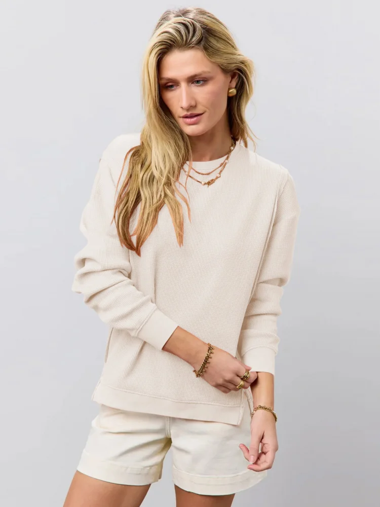 Faionable American Sle dames ronde Ne Knitwear lange Sve split trui losse pasvorm Lantern Sve kleur streetwear