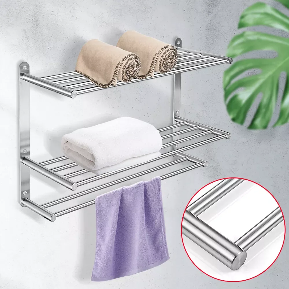 

3 Tier Bathroom Towel Rack Bar Stainless Steel Towel Shelf Wall-Mounted Storage Shelf Holder 24"