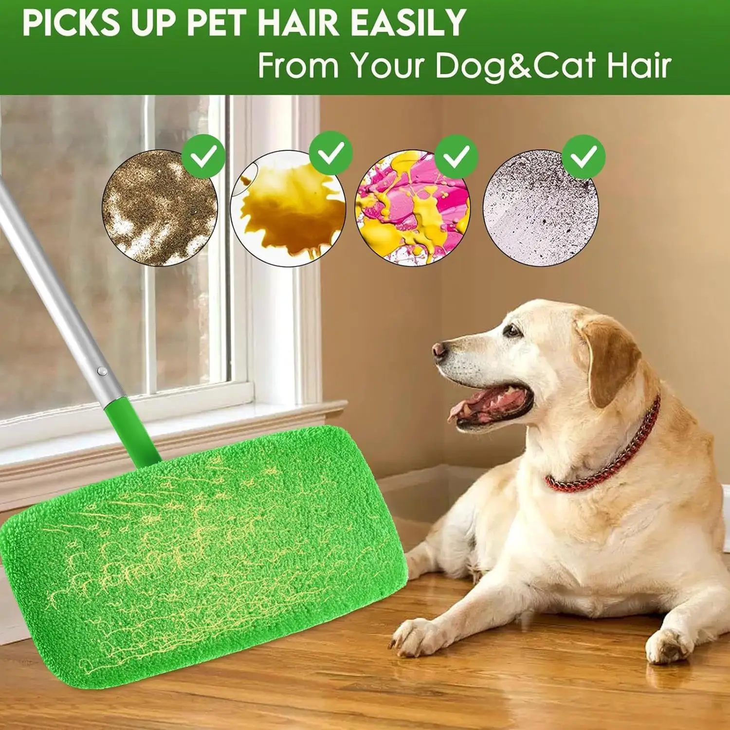 Almofadas de esfregão de microfibra reutilizáveis, varredor de piso de móveis verdes, panos de limpeza úmida e seca, substituição de cabeça de esfregão, toalha de pano lavável