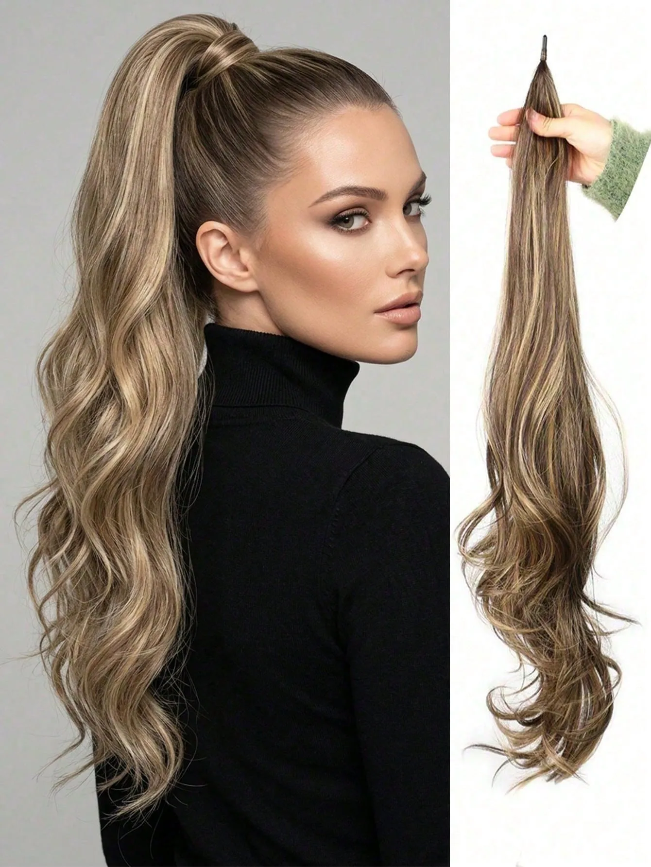 Long Curly Synthetic Wrap Around Ponytail Extensions for Women Flexible Wrap Around Fake Pony Tail Hairpiece For Party Daily Use