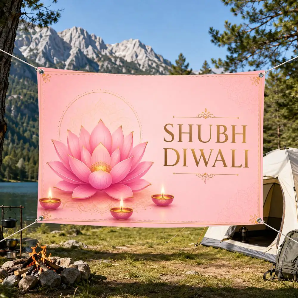 Lotus Flower Diwali Decoration Flags Aesthetic Wall Tapestry Printed Wall Hanging Living Room Party Outdoor Decor
