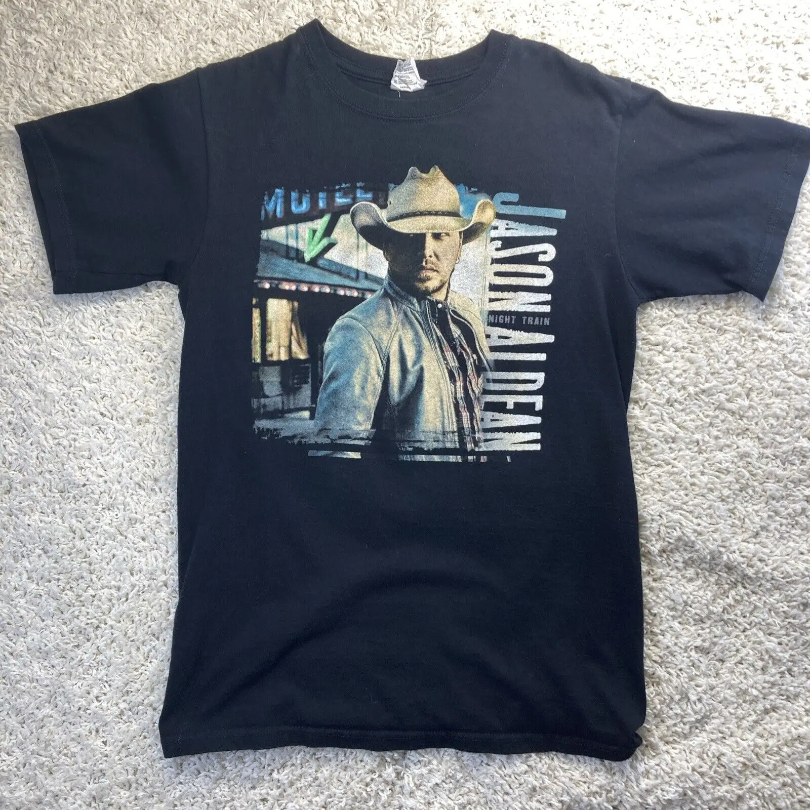 

Jason Aldean Shirt Adult small Black Graphic Band Tee The Night Train Tour Mens