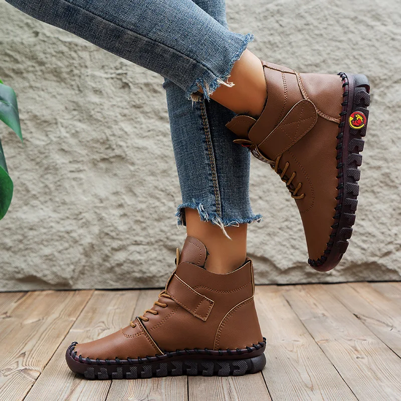 Handmade Soft Soled Women Shoes 2023 New Plush and Warm Snow Boots Female Short Flat With Boots Over Size Boots for Women