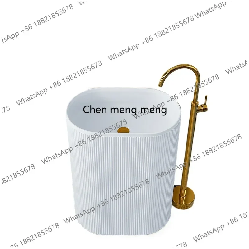 Z136Oval column wash basin integrated floor vertical wash basin