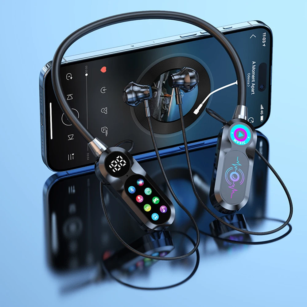 Wireless Bluetooth Neck Hanging Earphones Ear Hanging Stereo SD Card Insertion Sports Music Running Headphone For iphone Xiaomi view 5