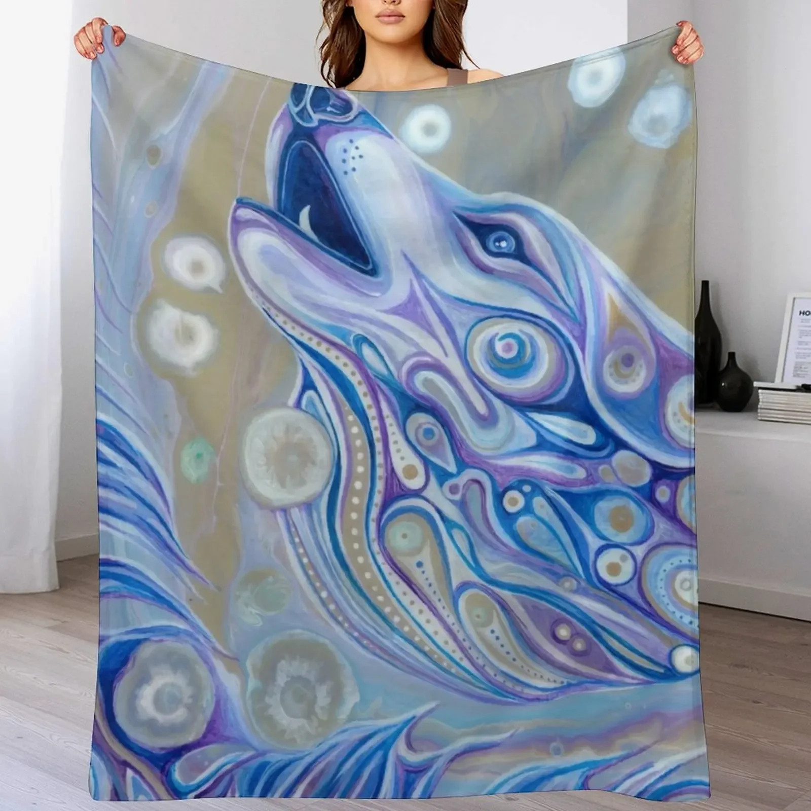 White Spirit Wolf Throw Blanket Color Fast Cozy Throw Blanket