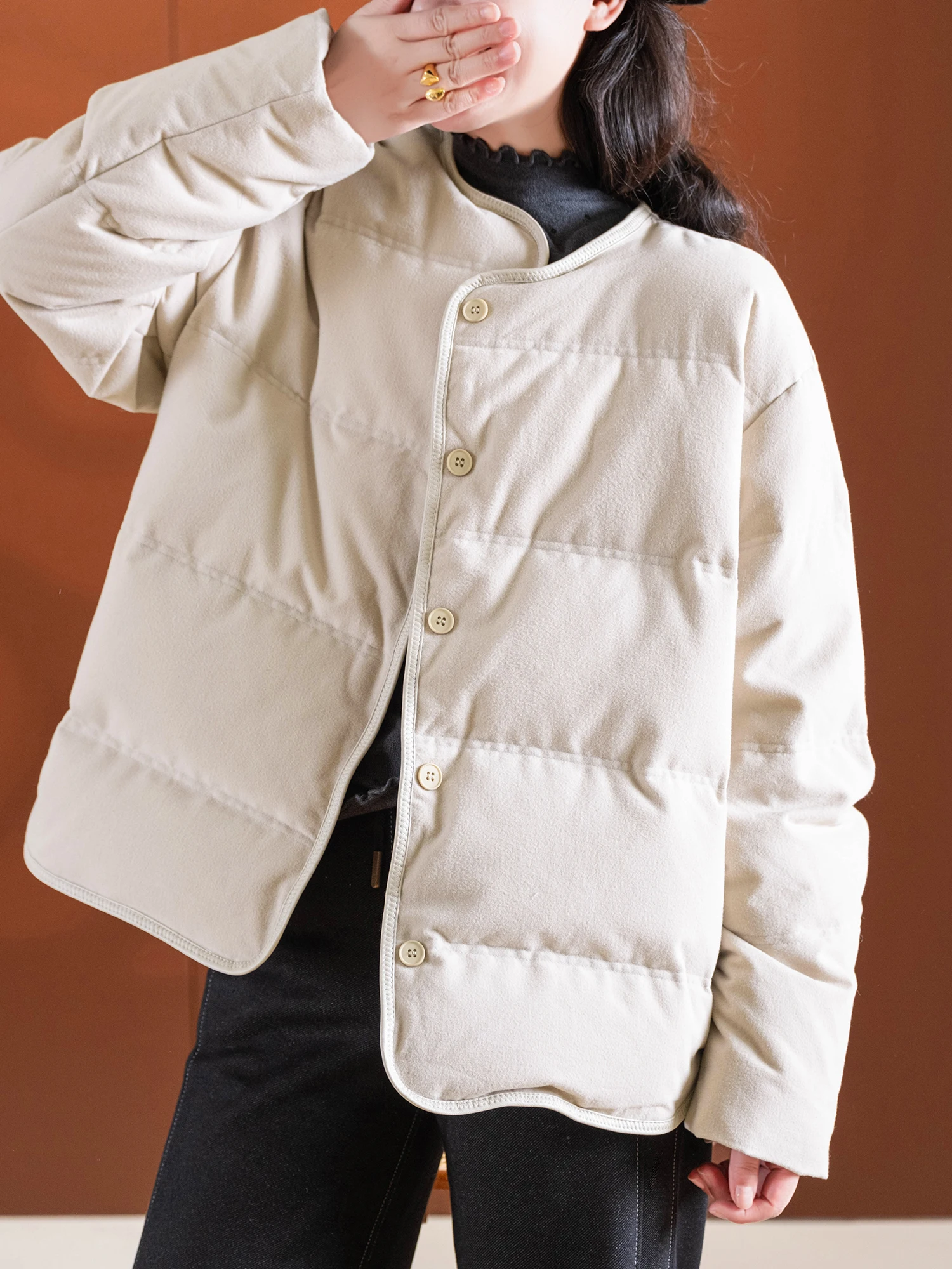 

Удобное женское пуховое пальто Thi Du свободного кроя, теплое, с длинными рукавами, повседневное, белое, с наполнителем из перьев, N982