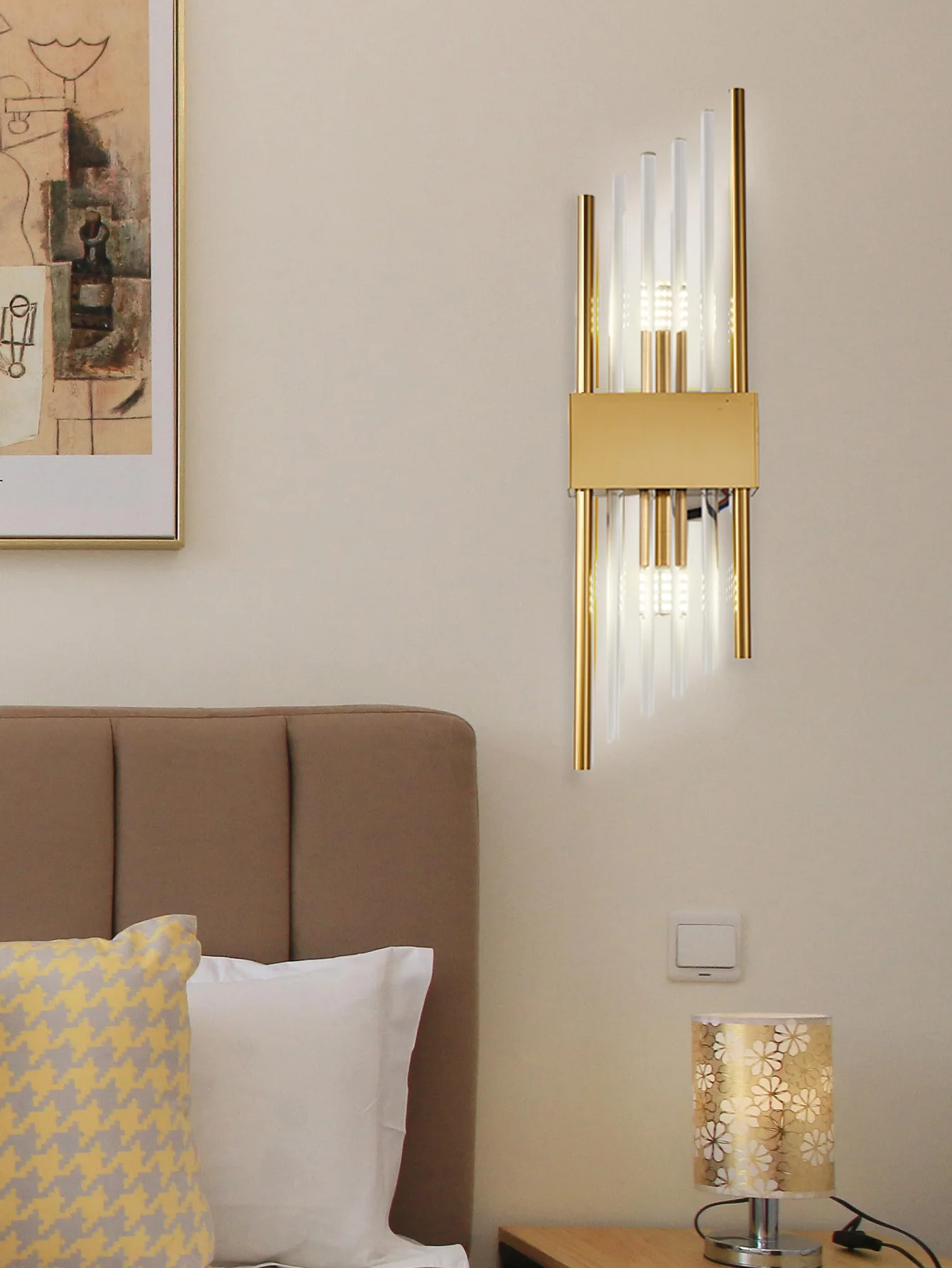 Lâmpada de parede inspirada em escandinavo 110-240V vidro latão moldura 3 cores mudando LED luz neutra com brilho de cristal