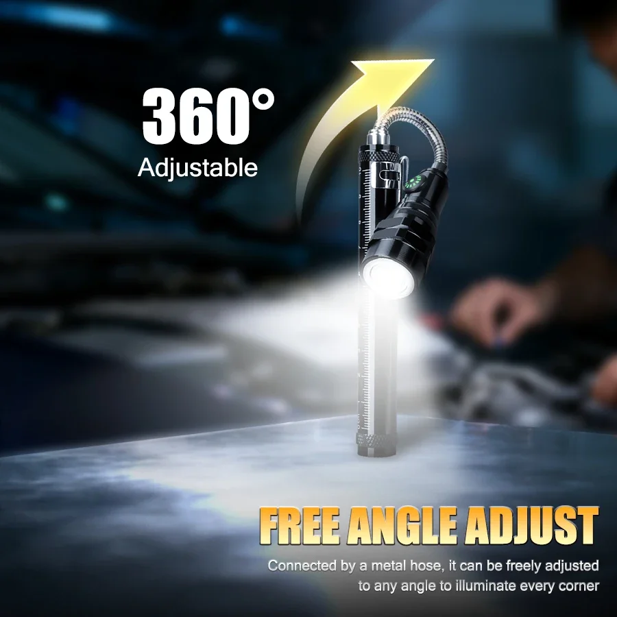 3 LED Multifunctional Telescopic Work Light, Bendable Magnetic Flashlight with Gooseneck for Car Repair Camping, Corner Picking