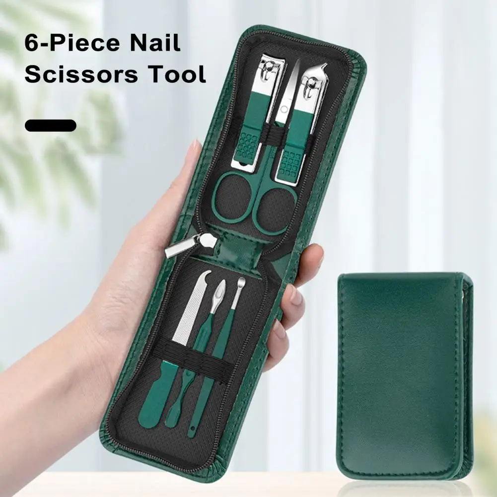 6pcs/set Nail Cutter Set Stainless Steel Nail Clippers Set With Folding Bag Manicure Kits Scissors Makeup Beauty Tool