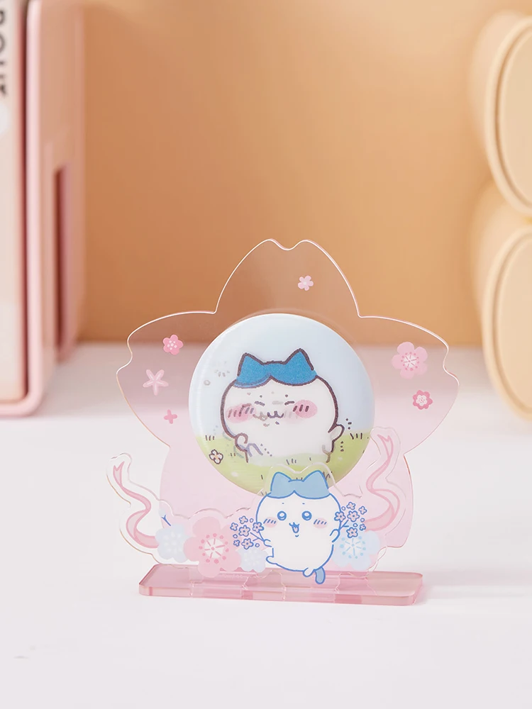 Chiikawa Series Cherry Blossom Lenticular Pin Badge & Acrylic Display Stand -Spring Anime Collectible Decor for Home