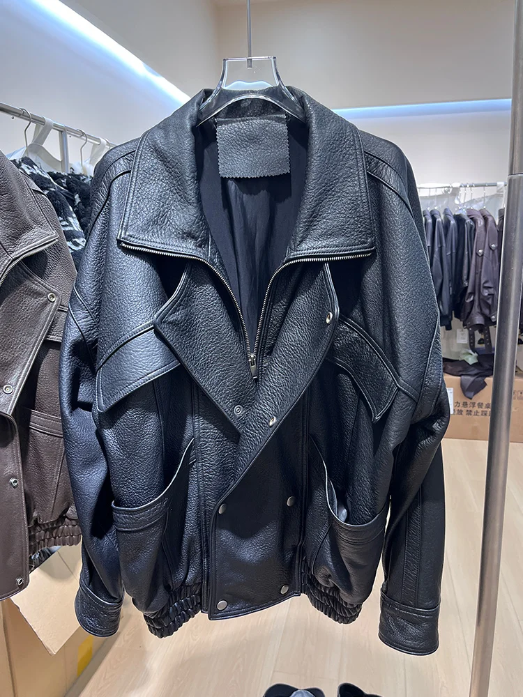 2025 New Fasion Giacca da donna in vera pelle di montone naturale Cappotto da donna in vera pelle di agnello streetwear Giacca da moto outwear