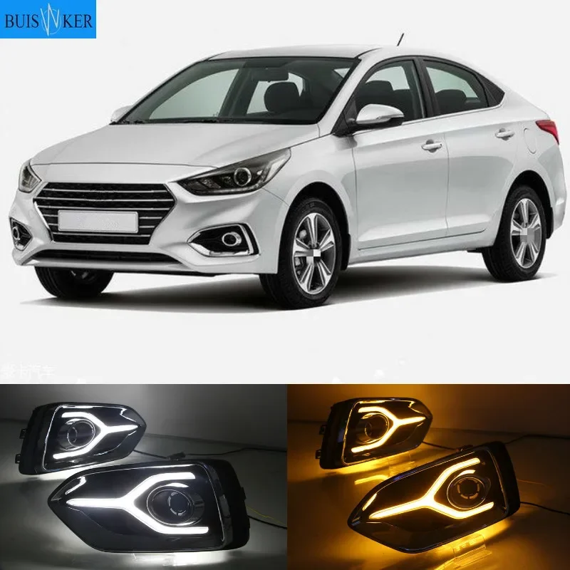 

For Hyundai Solaris Accent 2017 2018 12V LED Car DRL Daytime Running Light fog lamp with Turn Yellow Signal style Relay