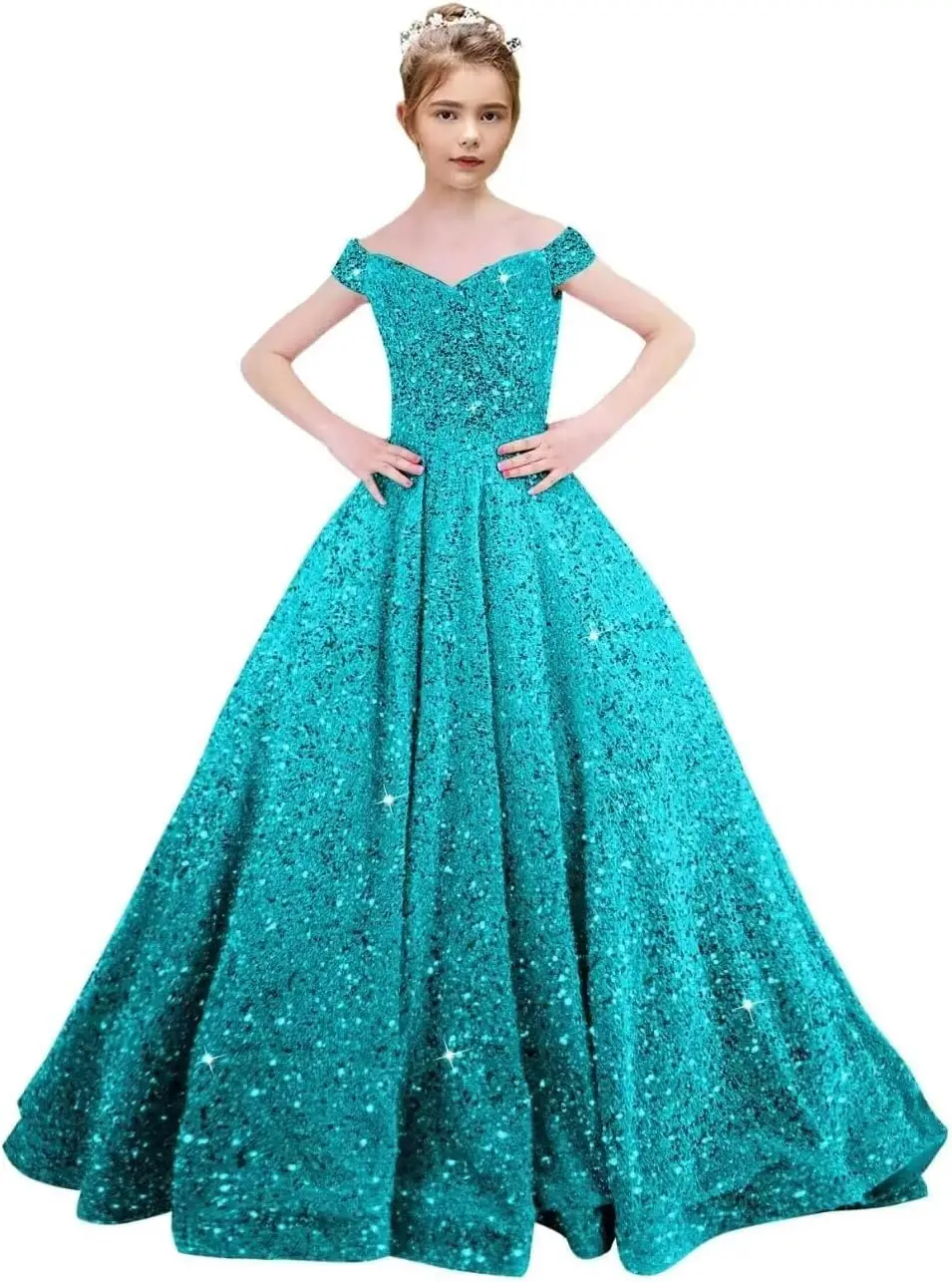 

Платья с открытыми плечами и блестками для девочек-цветочниц Блестящие пышные платья для девочек Бальное платье принцессы Детское платье для малышей Платье для девочек