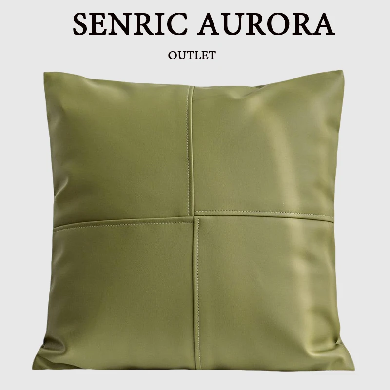 Green Cushion Cover Leather Cross Edged Square Pillow Case Modern Light Luxury Model Room Sofa Pillow Cover