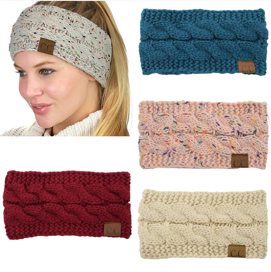 Turban Fashion Winter Fit Warmer Knitted Headband Women CC Woolen Wide Headband Stretch Solid Hairband Headwrap Hair Accessories