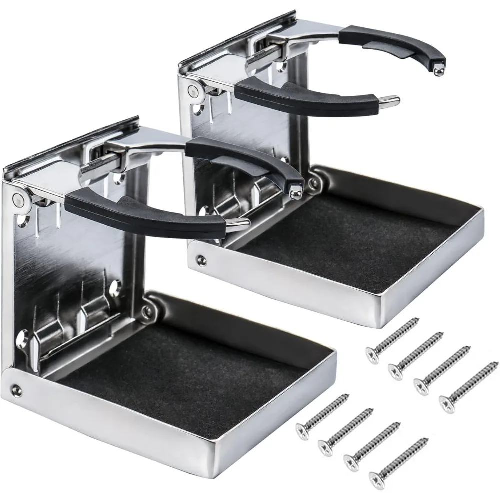 

Adjustable Folding Marine Cup Holder Set Stainless Steel Drink Holder for Boat Pontoon Truck RV Yacht