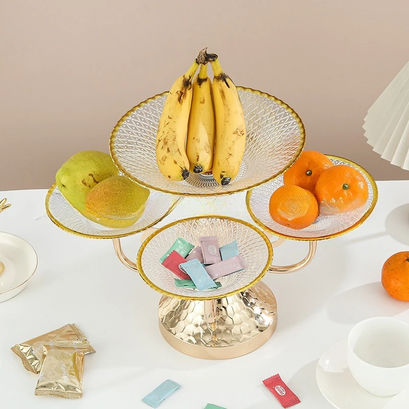 High-value Nordic multi-layer belt rotating belt Phnom light glass fruit plate household tea table snacks dessert display rack 4