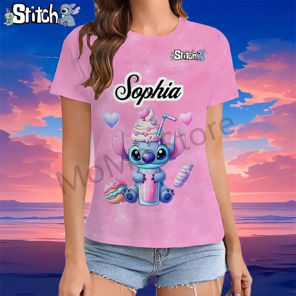 

Girls' T-shirt Disney Stitch Kawaii 100-6XL Summer Short Sleeve Street Wear Y2K Ladies Fashion 2024 O Neck Female Clothing Tops