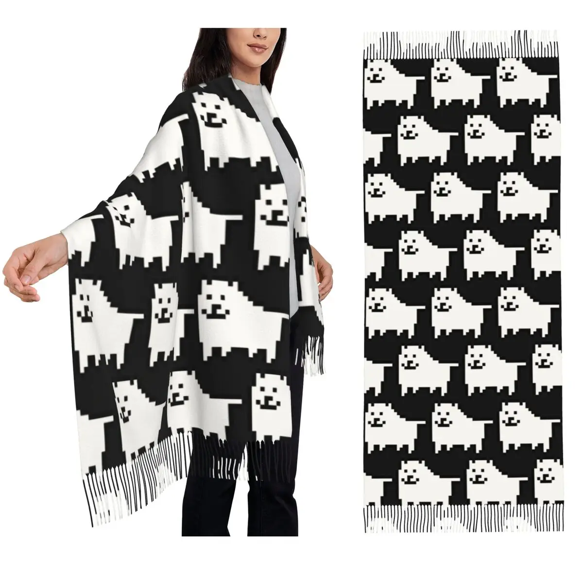 كلب مزعج في الفضاء Undertale توبي لعبة فيديو آر بي جي وشاح شرابة الأوشحة للنساء شالات ويلتف طويل الخريف الشتاء شال التفاف #1