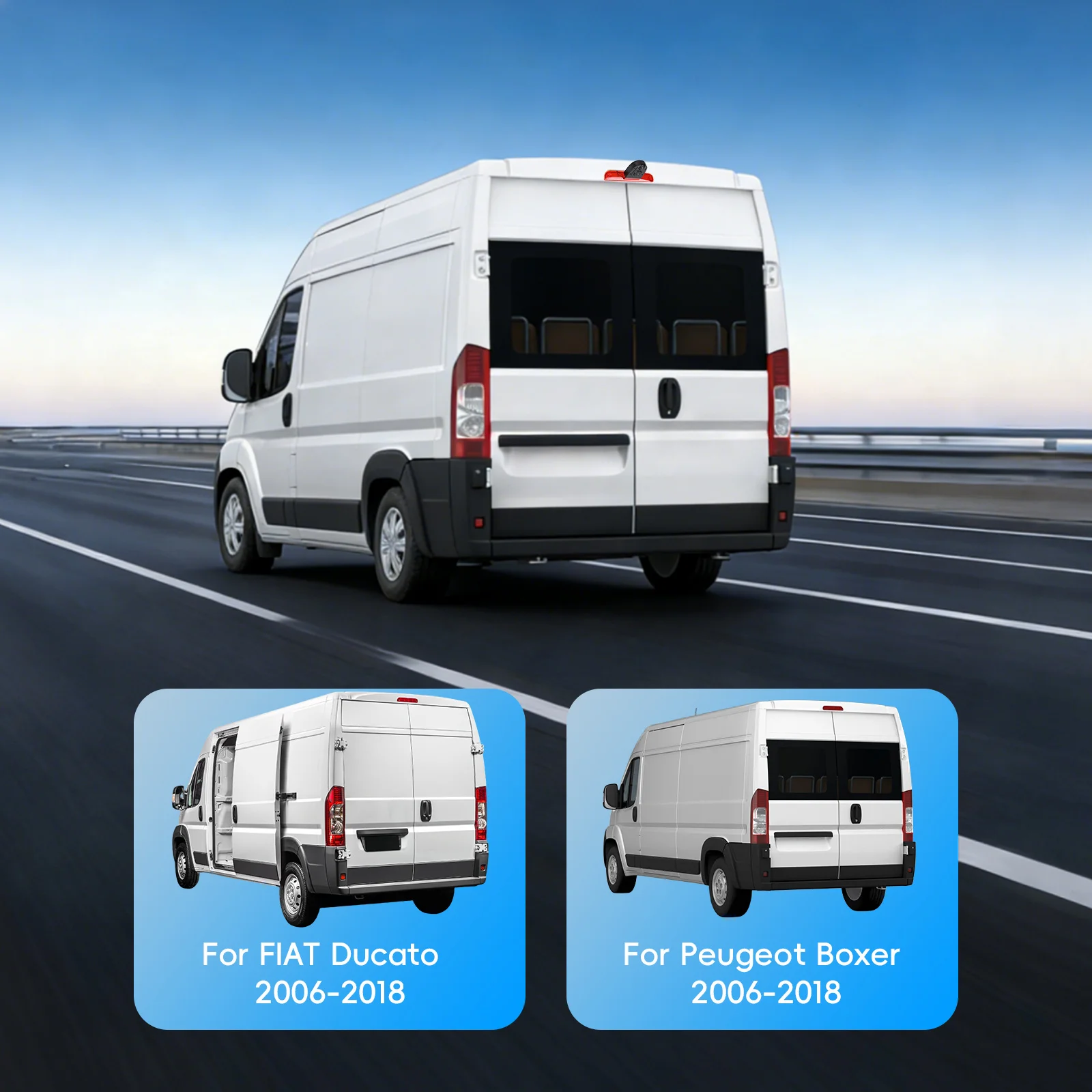 Caméra de recul HD 720P Podofo avec vision nocturne, étanche, pour Fiat Ducato Peugeot Boxer 2006-2018 140, avec assistance au stationnement et feu stop monté sur le dessus. °   Feu Stop Additionnel Grand Angle pour Fourgonnette avec Câble de 10M