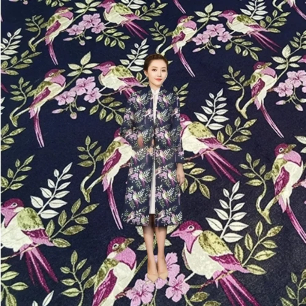 

Brocade Jacquard Fabric Autumn Winter Magpie Branch Trench Coat Dress Design Cloth European Brand Fashion Diy Sew By Meter