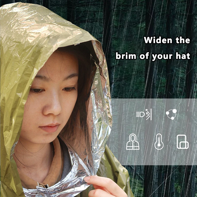Emergency Waterproof Raincoat Aluminum Film Disposable Poncho Warm Thermal Rainwear Blankets Survival Tools Camping Equipment