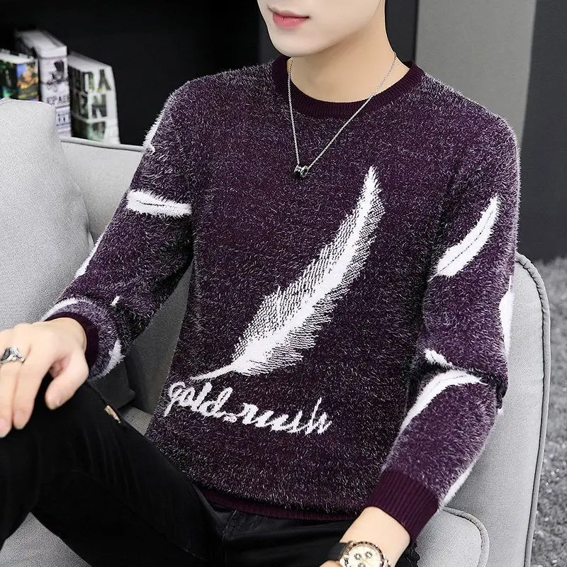 Korean Fashion Herbst Winter Pullover männer Oansatz Jacquard Weben Verdicken Warme Casual Langarm Lose Pullover Gestrickte Tops