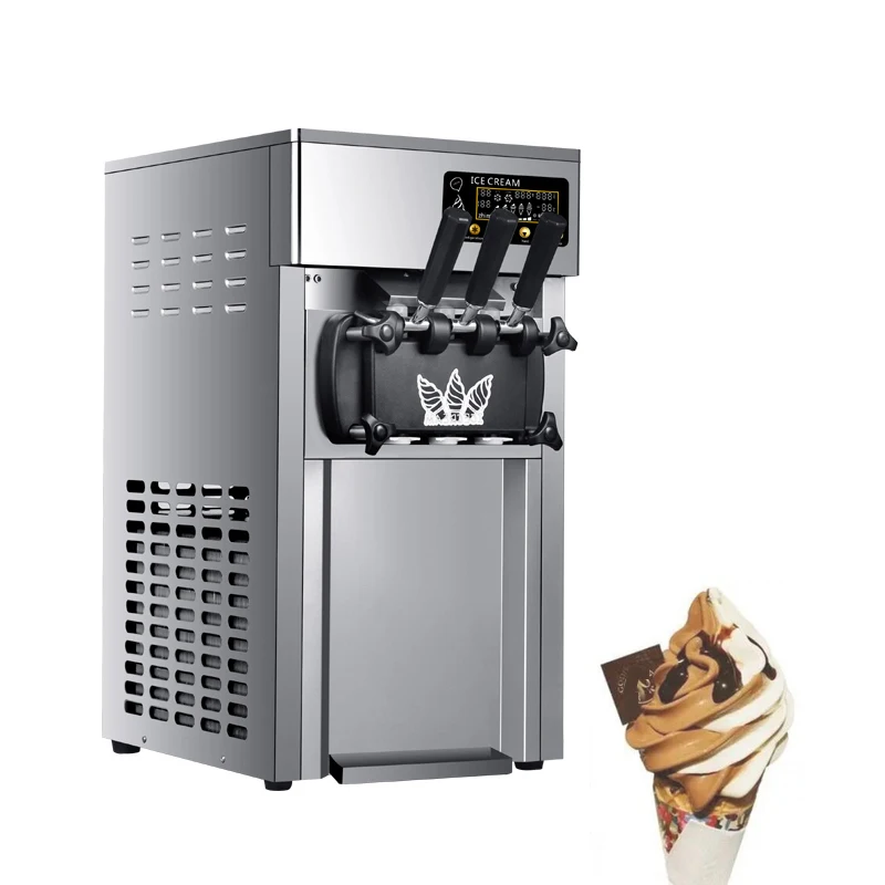 

Tricolor Soft Ice Cream Machine 1200W Commercial Desktop Ice Cream Dispenser Stainless Steel Sweet Cone Ice Cream Maker