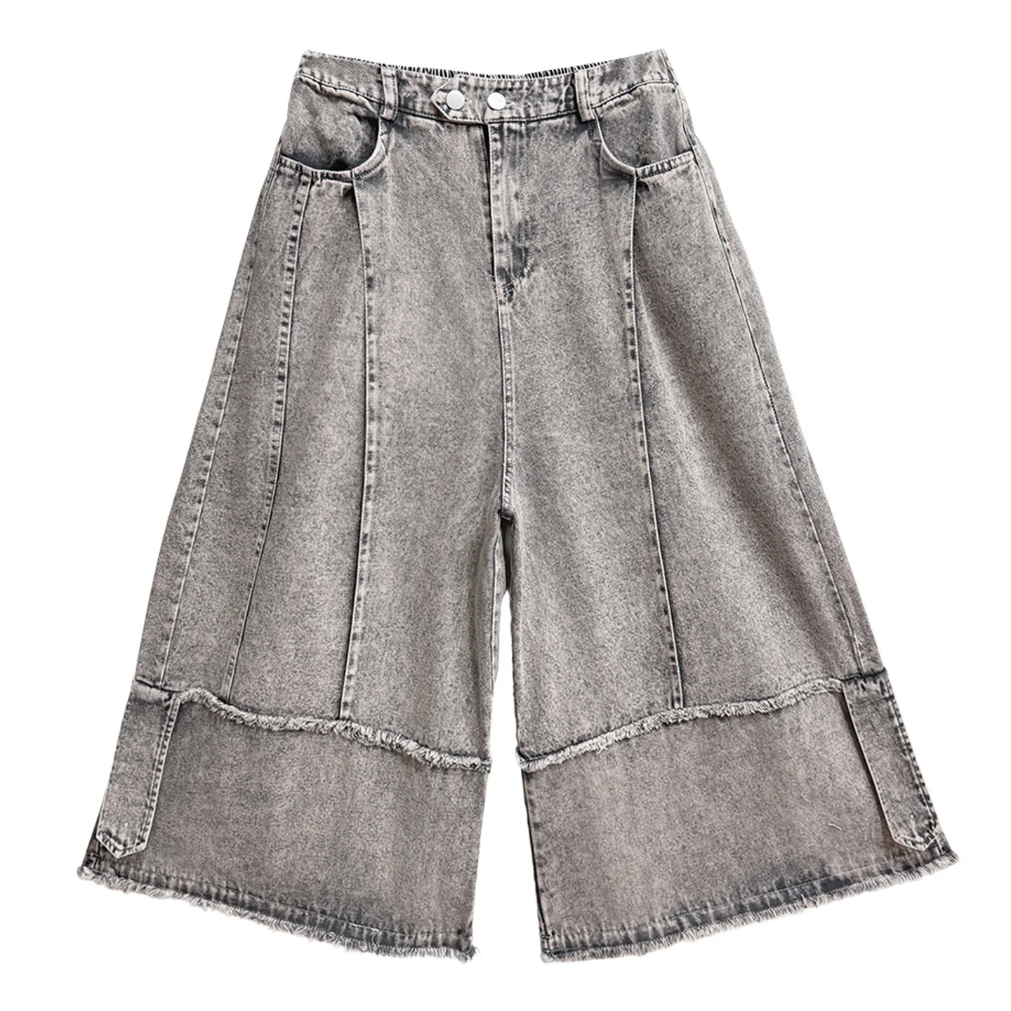 

American-style Patchwork Denim Wide-leg Pants Women 2026 Summer New Gray Blue Denim Jeans XY35