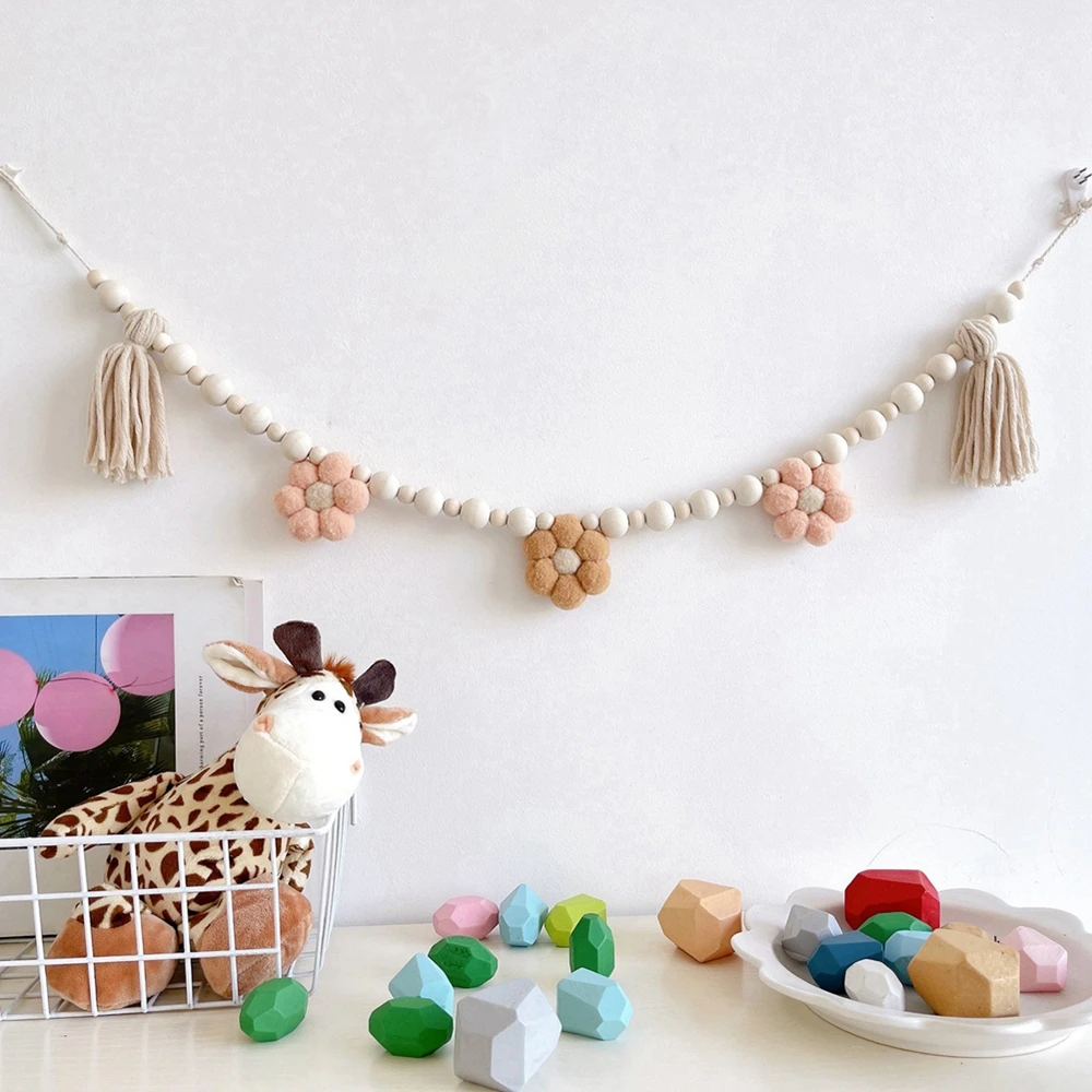 Birthday Party Banner Boho Tassel Garland with Wooden Beads Daisy Home Decor Party Decorations Baby Shower Party Decor Daisy