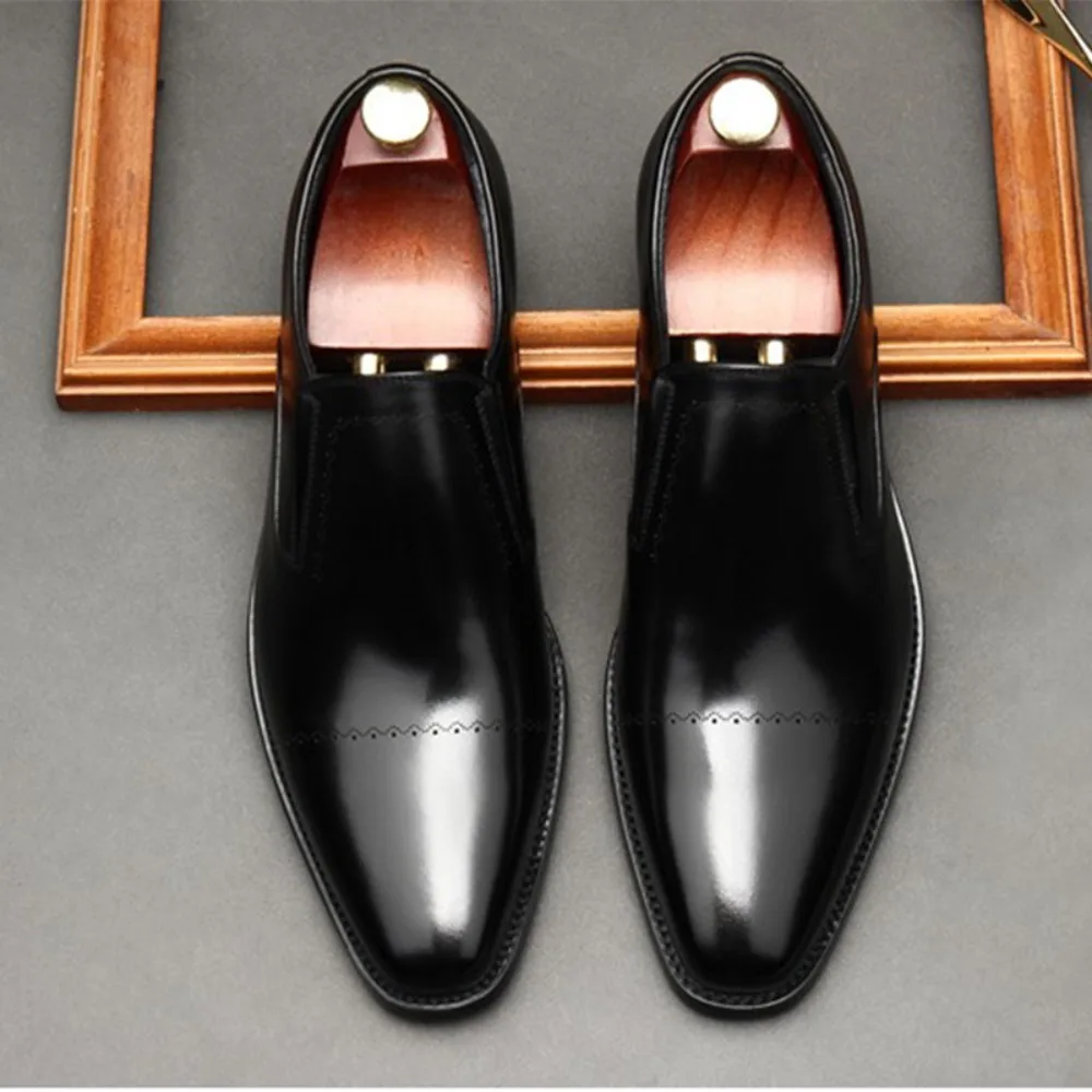 2027 New Handcrafted Mens Oxford Shoes Square Toe Genuine Calfskin Leather Brogue Dress Shoes Classic Business Formal Shoes Man