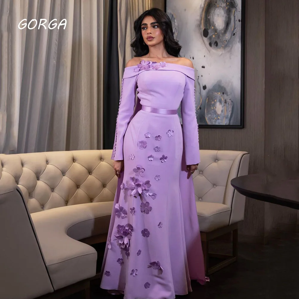 

GORGA 3D Flowers Off the Shoulder Crepe Mermaid Evening Dresses Saudi Arabia 2023 Slim Floor-Length Party Gowns Prom Dress