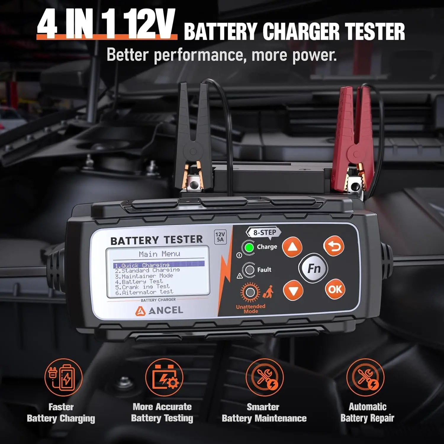 ANCEL BT521 12V 4-in-1 Car Battery Tester Charger Battery Maintainer Trickle Charger Float Charger Truck Lawn Diagnostic Tools