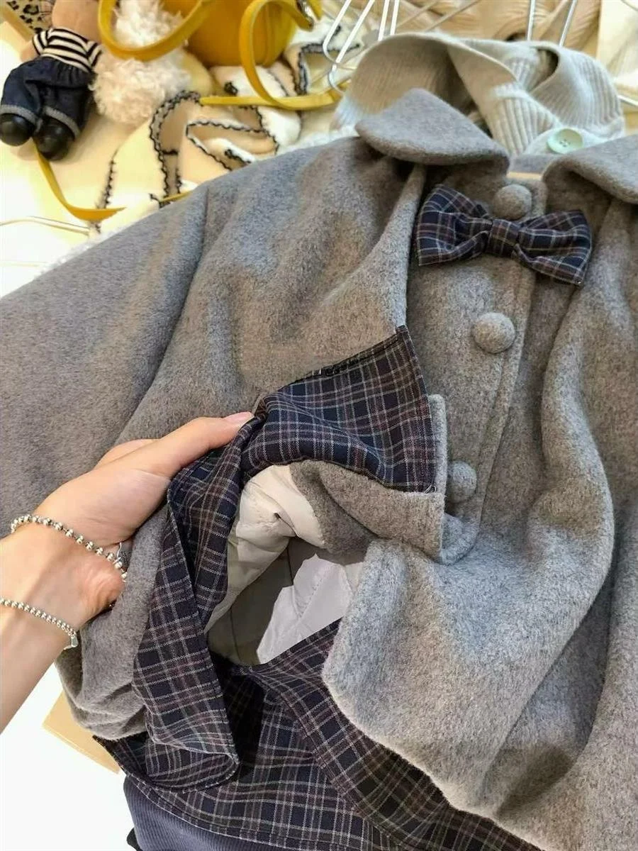 เสื้อโค้ทผ้าฝ้ายสำหรับเด็กผู้หญิง รุ่นใหม่ สไตล์เกาหลี สำหรับฤดูหนาว  แบบมีปกผูกโบว์