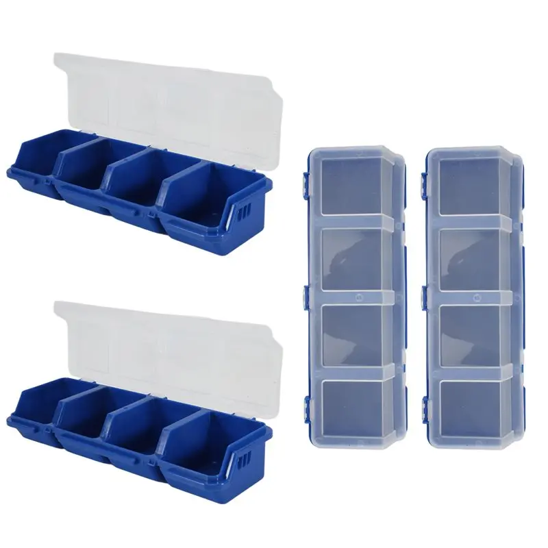 TFTP-4Piece Screw Organizers And Storage Bins Plastic Hardware Organizer Box With Locks With Compartment Bolt Organizer Blue